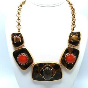 Signed CHICO'S Faux Red Jasper Tiger Eye Necklace, New With Tags, 23 Inches